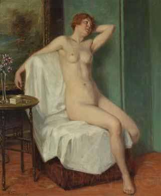Victor Schivert Female Nude Sitting France oil painting art
